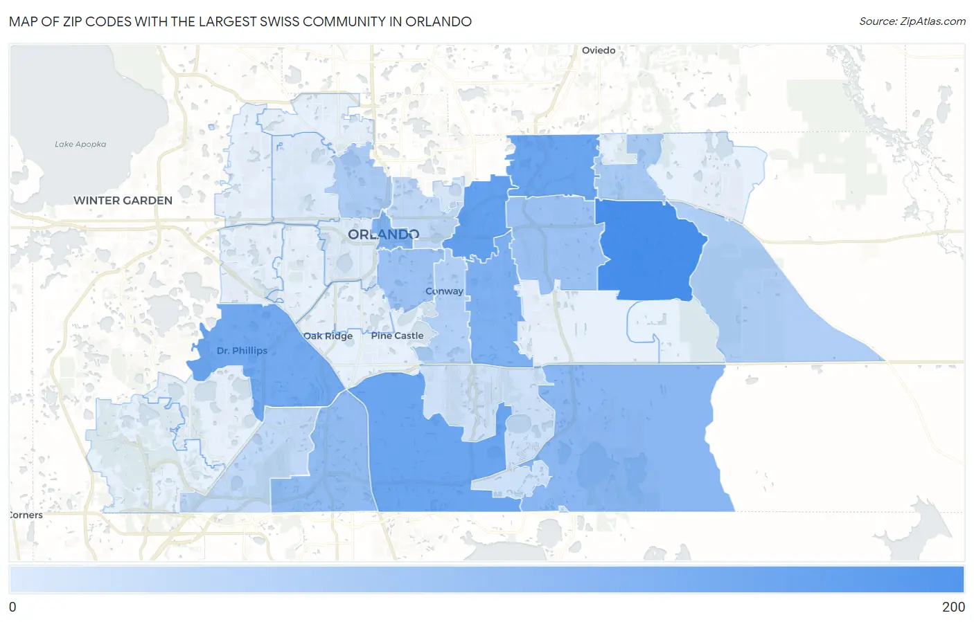 Zip Codes with the Largest Swiss Community in Orlando Map
