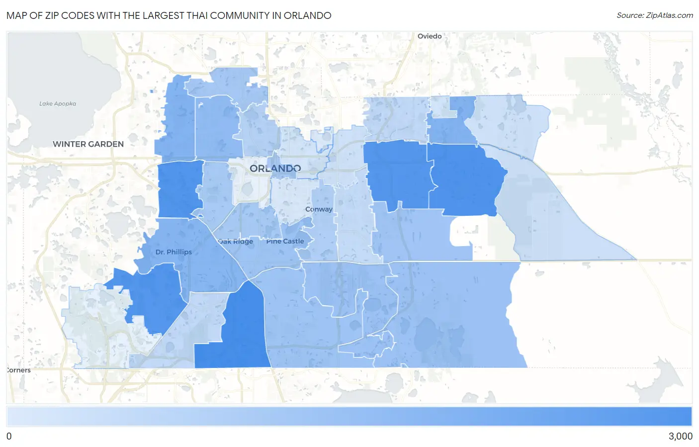 Zip Codes with the Largest Thai Community in Orlando Map