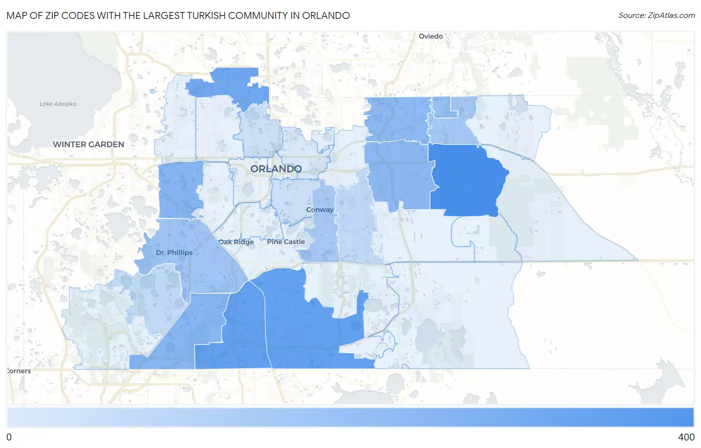 Zip Codes with the Largest Turkish Community in Orlando Map