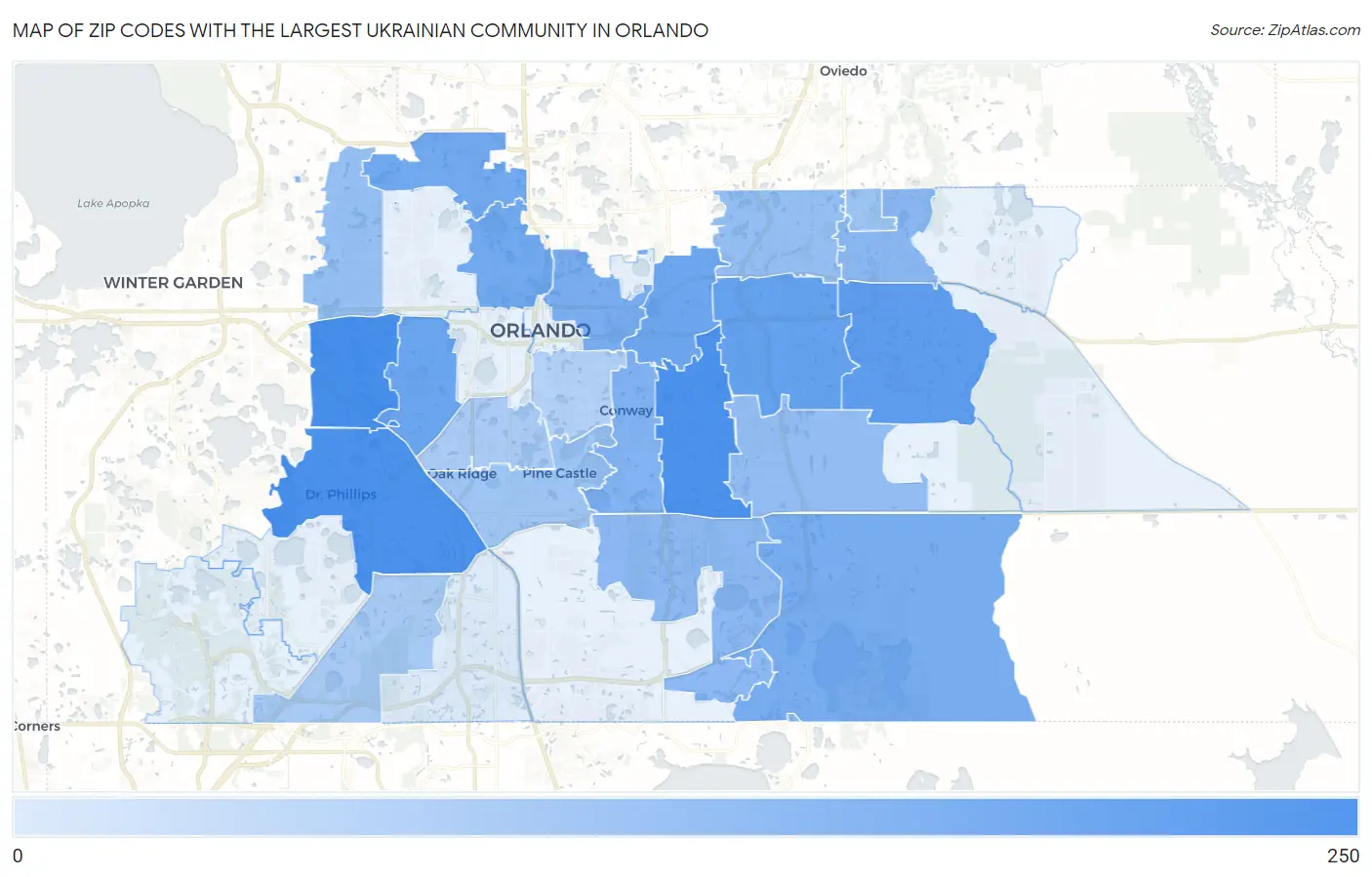 Zip Codes with the Largest Ukrainian Community in Orlando Map