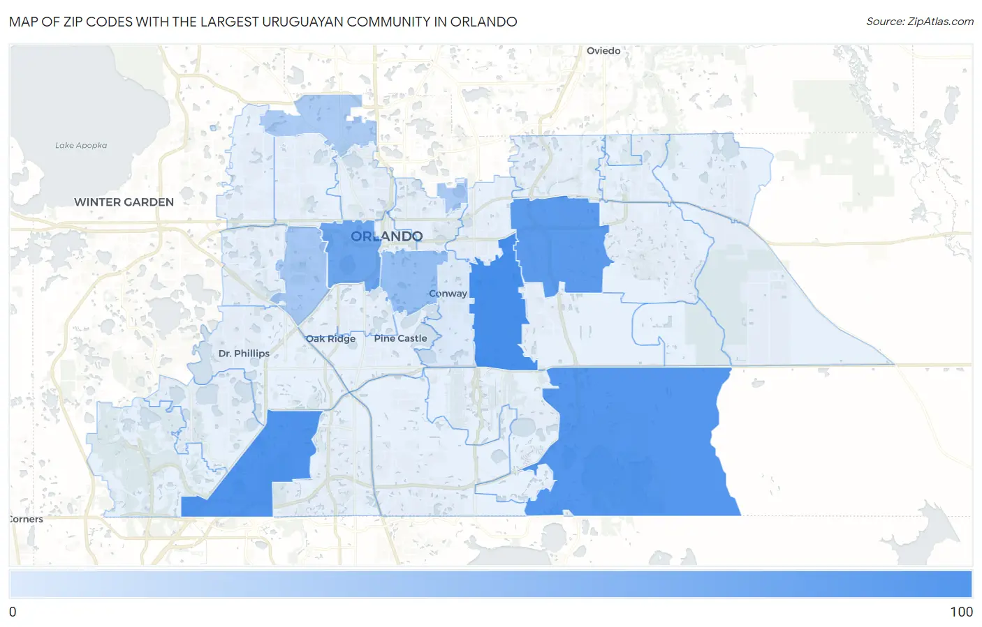 Zip Codes with the Largest Uruguayan Community in Orlando Map
