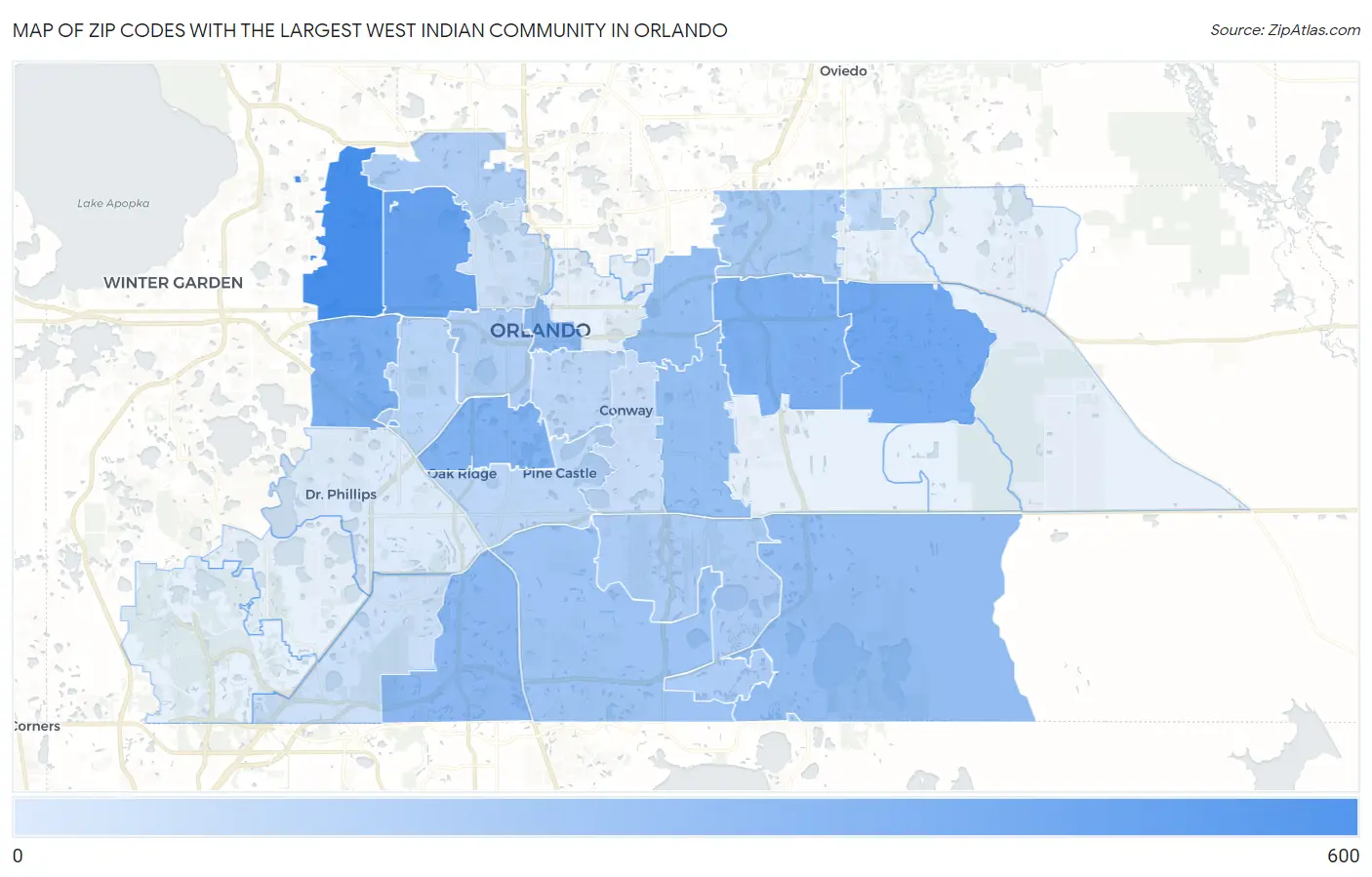 Zip Codes with the Largest West Indian Community in Orlando Map