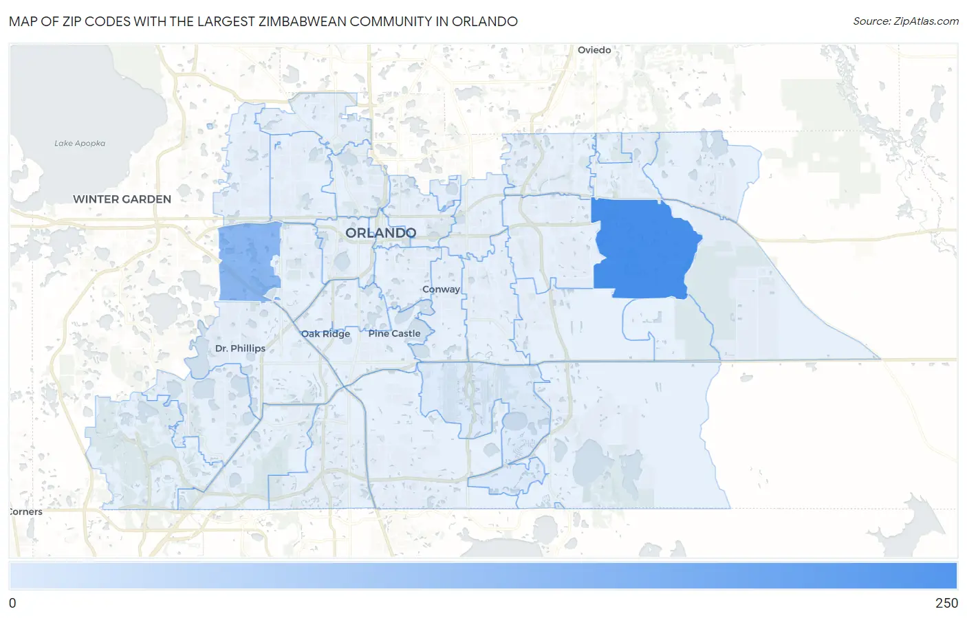 Zip Codes with the Largest Zimbabwean Community in Orlando Map