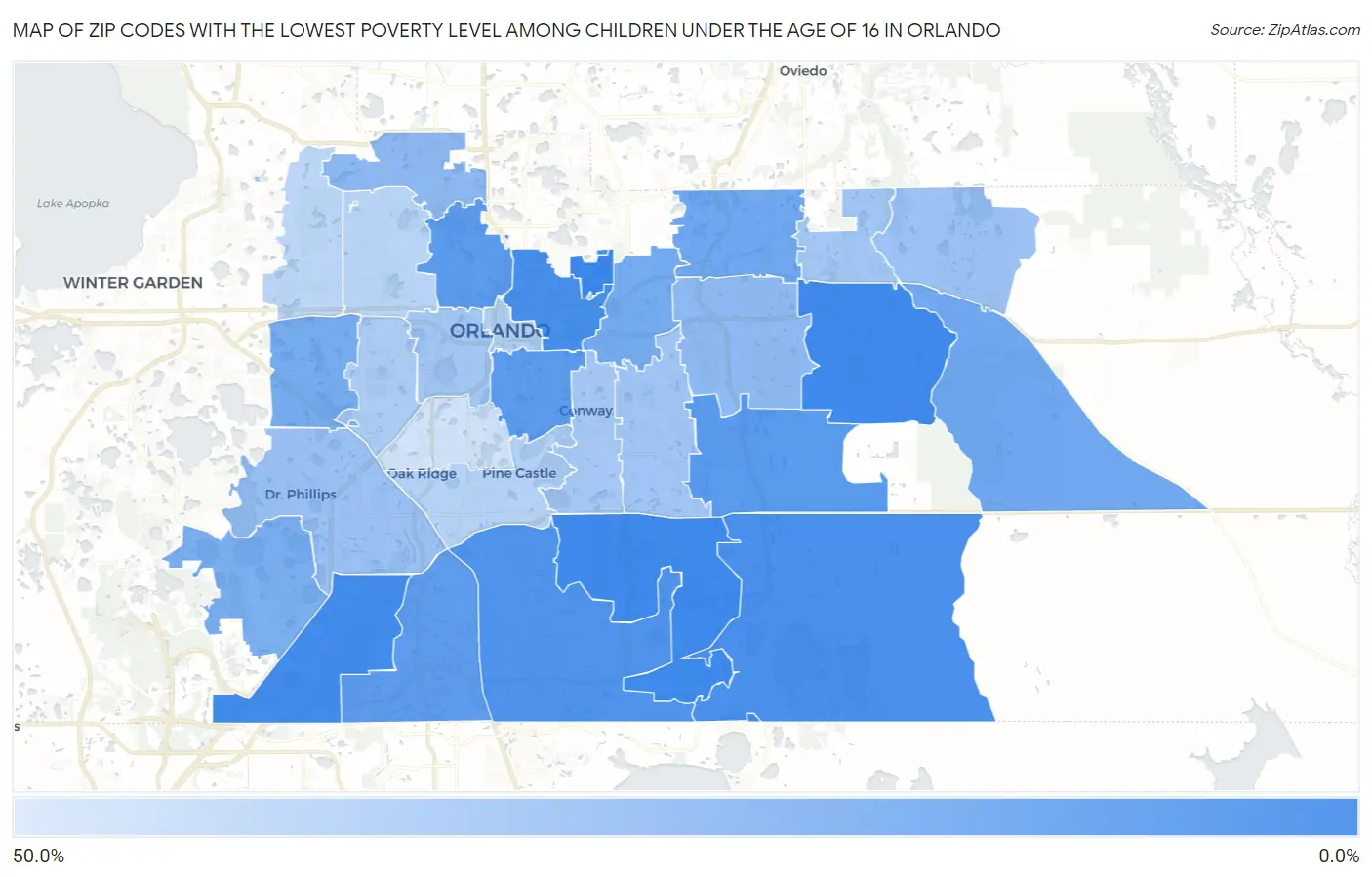 Zip Codes with the Lowest Poverty Level Among Children Under the Age of 16 in Orlando Map