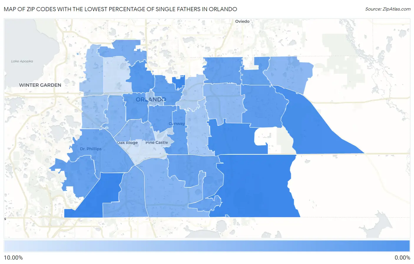 Zip Codes with the Lowest Percentage of Single Fathers in Orlando Map