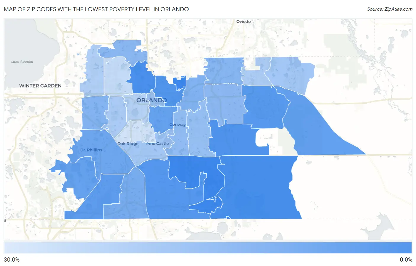 Zip Codes with the Lowest Poverty Level in Orlando Map