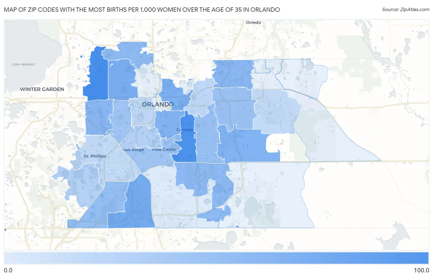 Zip Codes with the Most Births per 1,000 Women Over the Age of 35 in Orlando Map