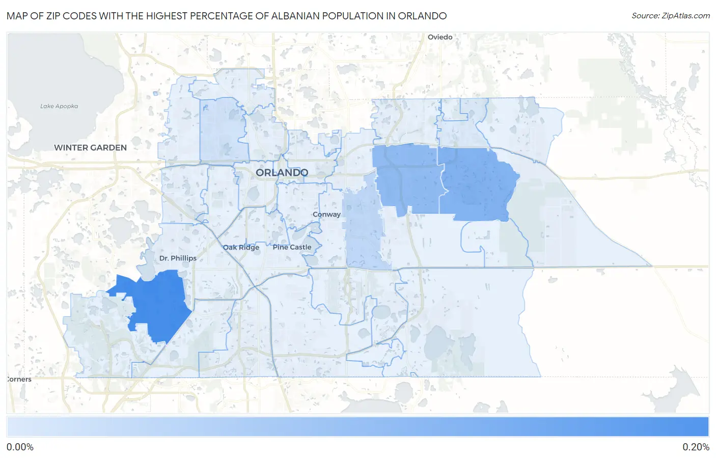 Zip Codes with the Highest Percentage of Albanian Population in Orlando Map