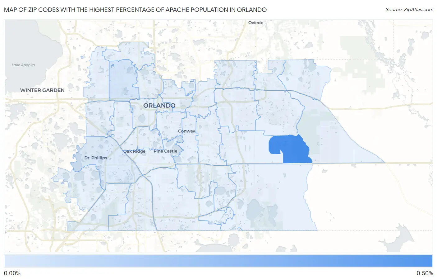 Zip Codes with the Highest Percentage of Apache Population in Orlando Map