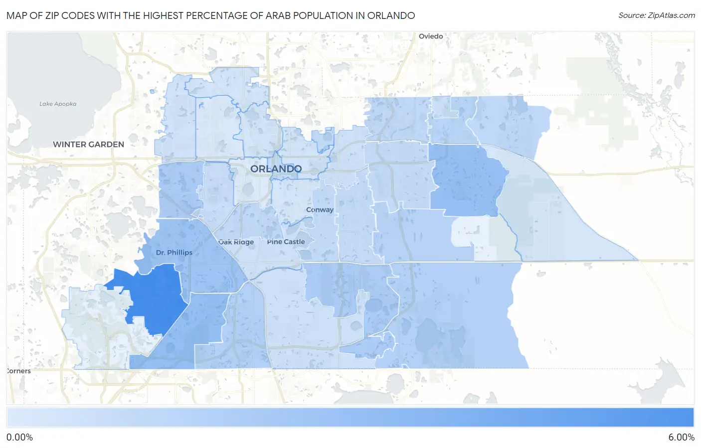 Zip Codes with the Highest Percentage of Arab Population in Orlando Map