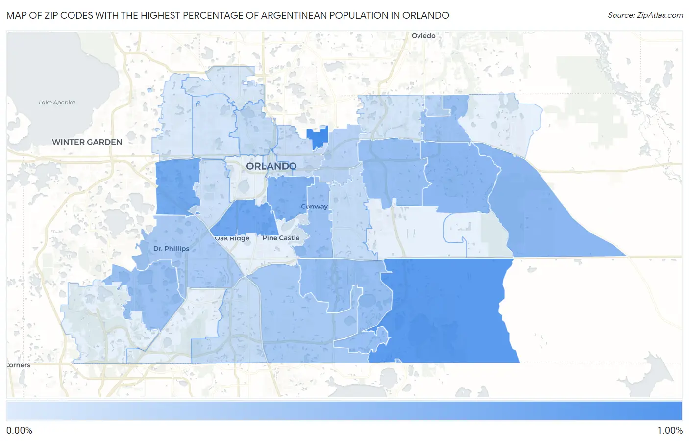 Zip Codes with the Highest Percentage of Argentinean Population in Orlando Map