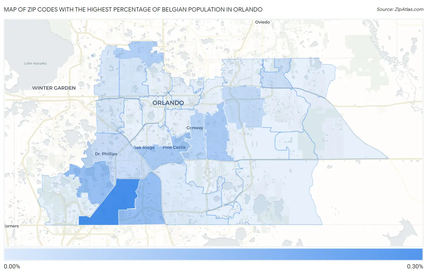 Zip Codes with the Highest Percentage of Belgian Population in Orlando Map