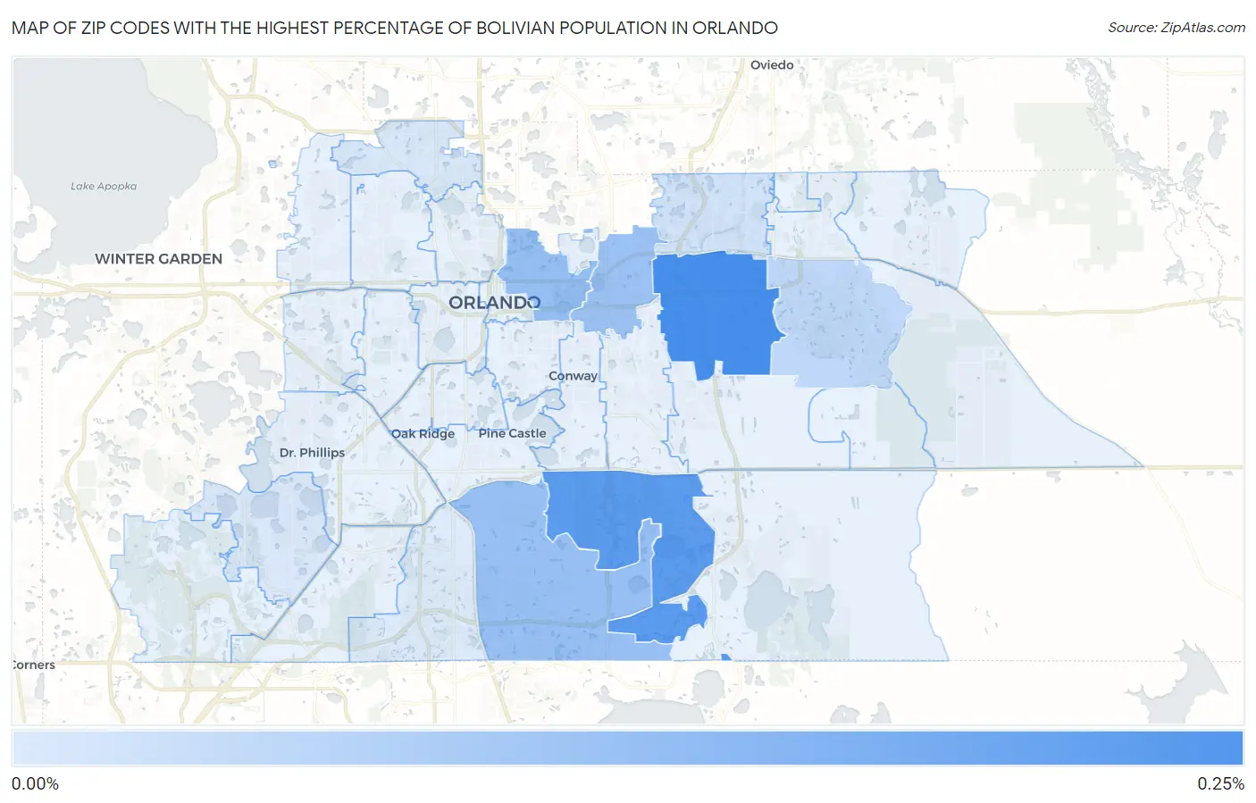 Zip Codes with the Highest Percentage of Bolivian Population in Orlando Map