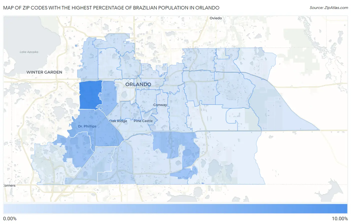 Zip Codes with the Highest Percentage of Brazilian Population in Orlando Map