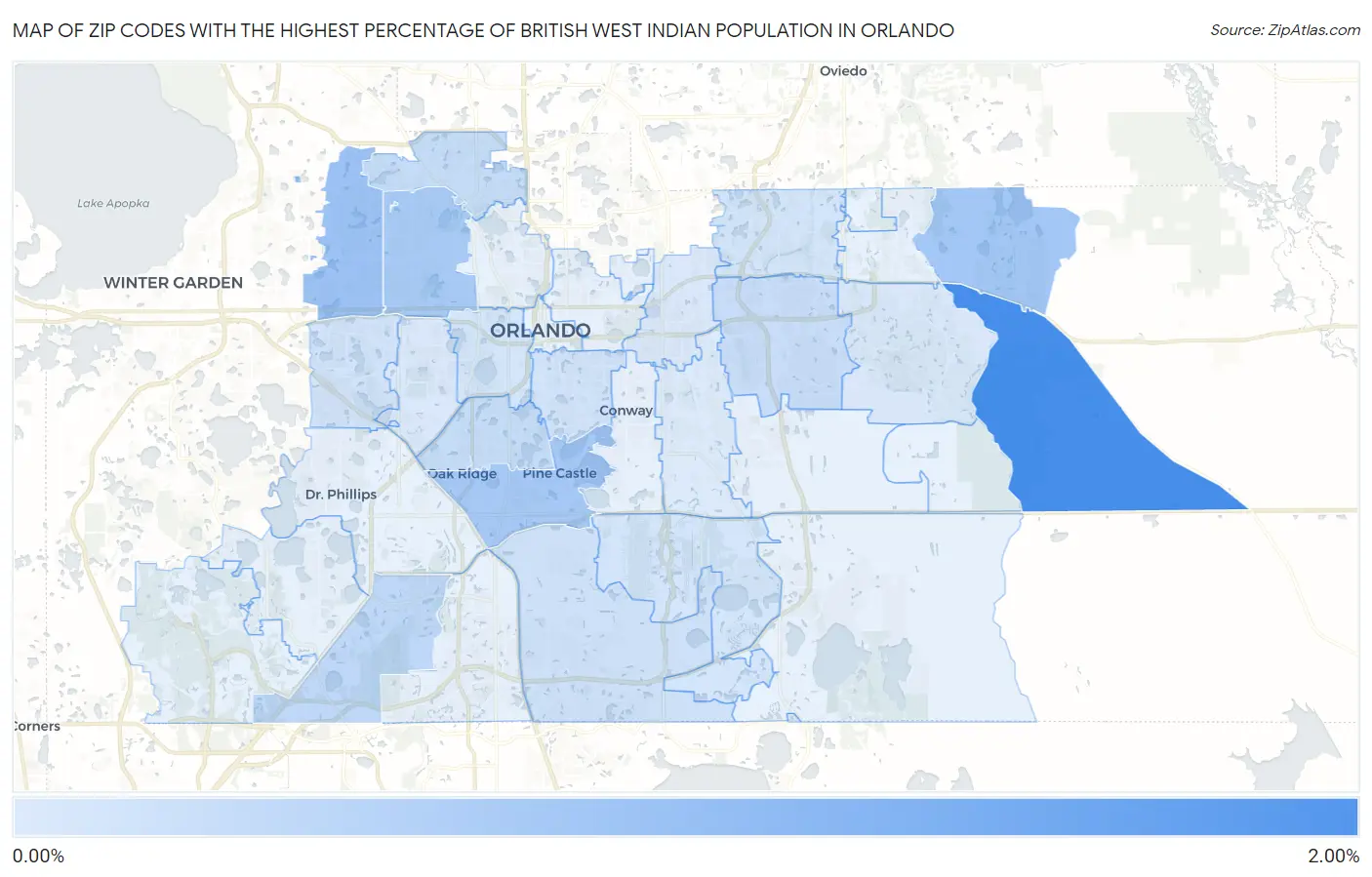 Zip Codes with the Highest Percentage of British West Indian Population in Orlando Map