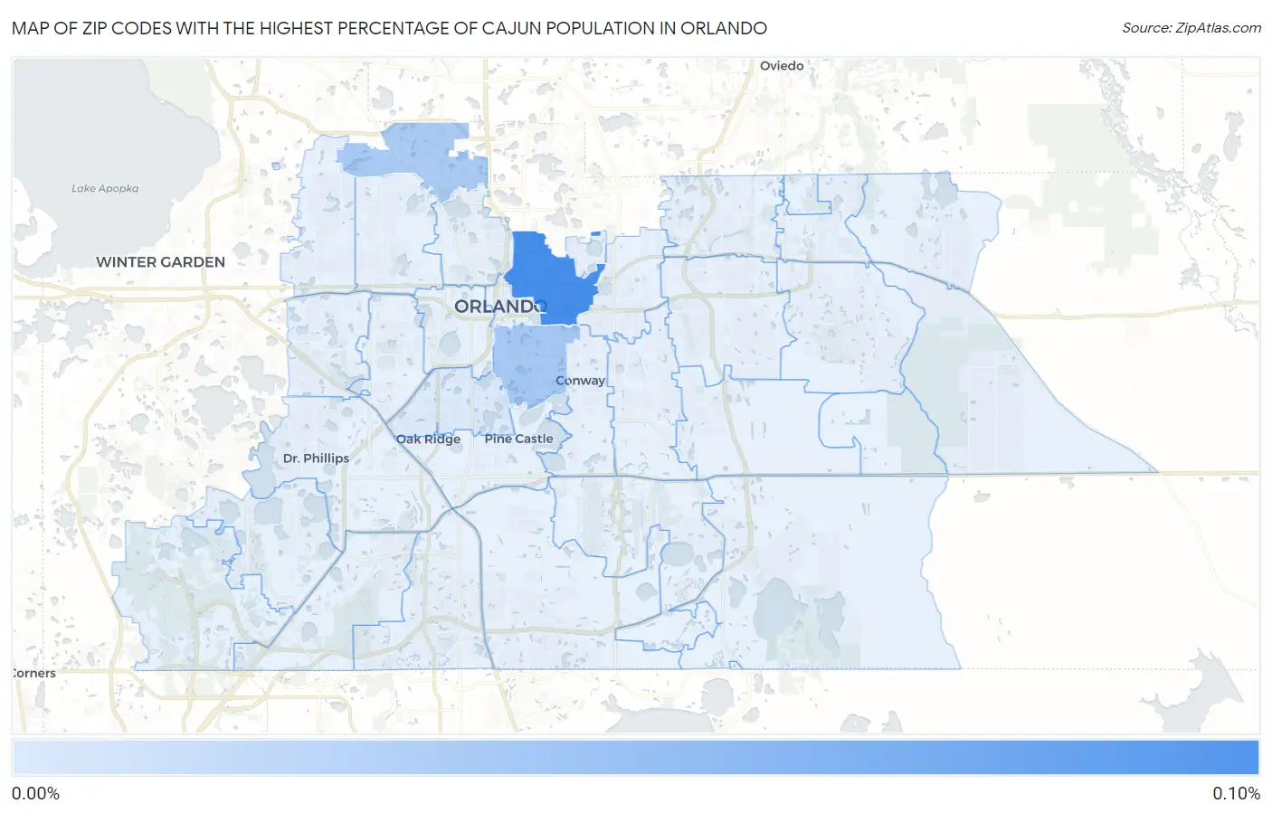 Zip Codes with the Highest Percentage of Cajun Population in Orlando Map