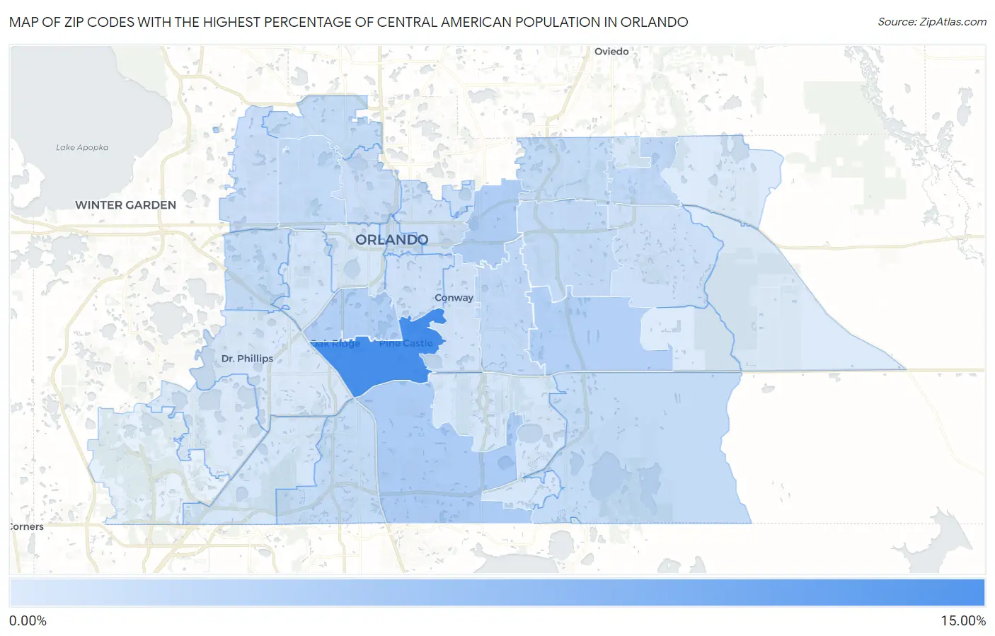 Zip Codes with the Highest Percentage of Central American Population in Orlando Map