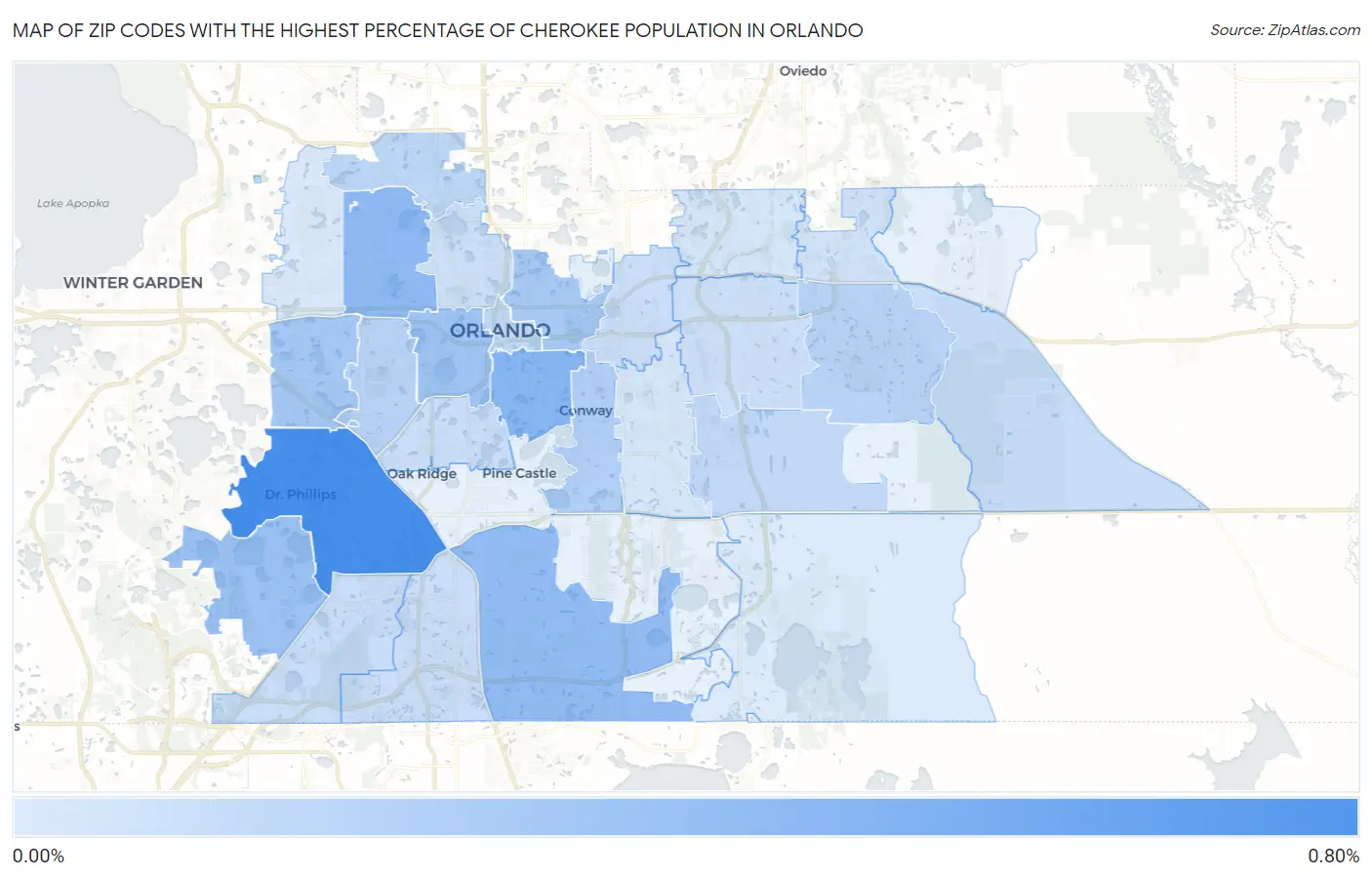 Zip Codes with the Highest Percentage of Cherokee Population in Orlando Map