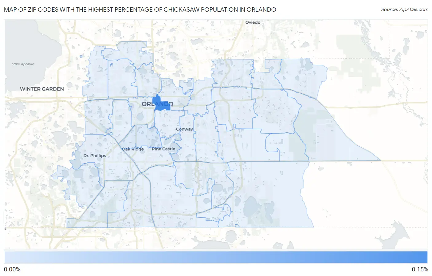 Zip Codes with the Highest Percentage of Chickasaw Population in Orlando Map