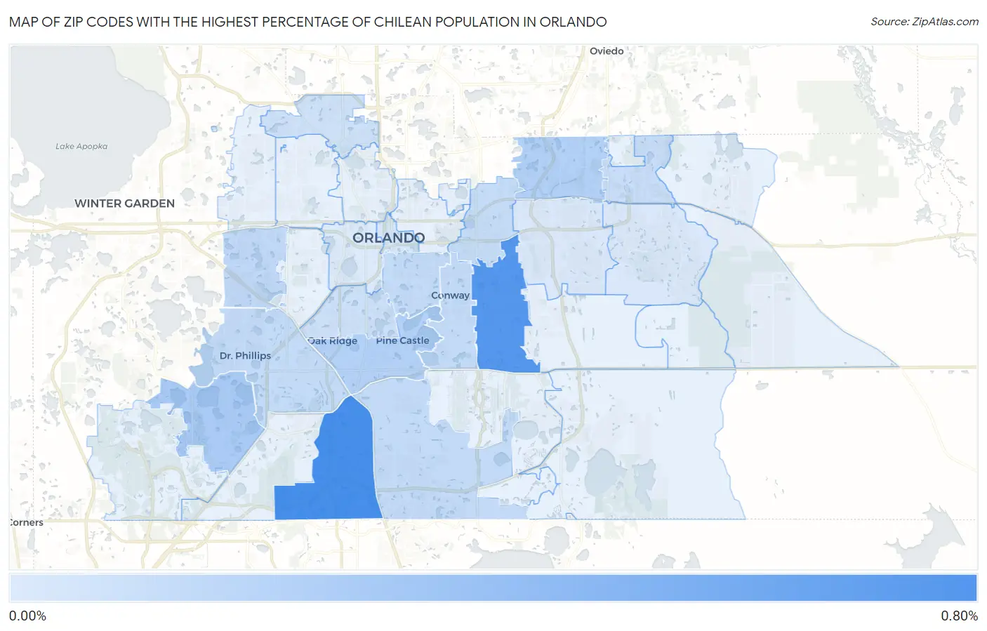 Zip Codes with the Highest Percentage of Chilean Population in Orlando Map