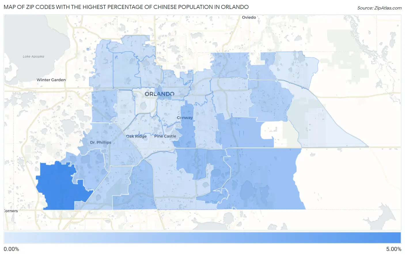 Zip Codes with the Highest Percentage of Chinese Population in Orlando Map