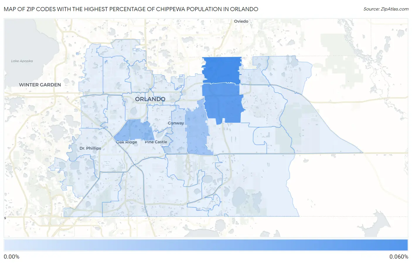 Zip Codes with the Highest Percentage of Chippewa Population in Orlando Map