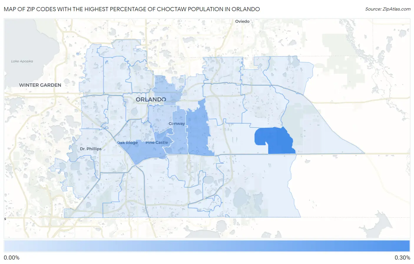 Zip Codes with the Highest Percentage of Choctaw Population in Orlando Map