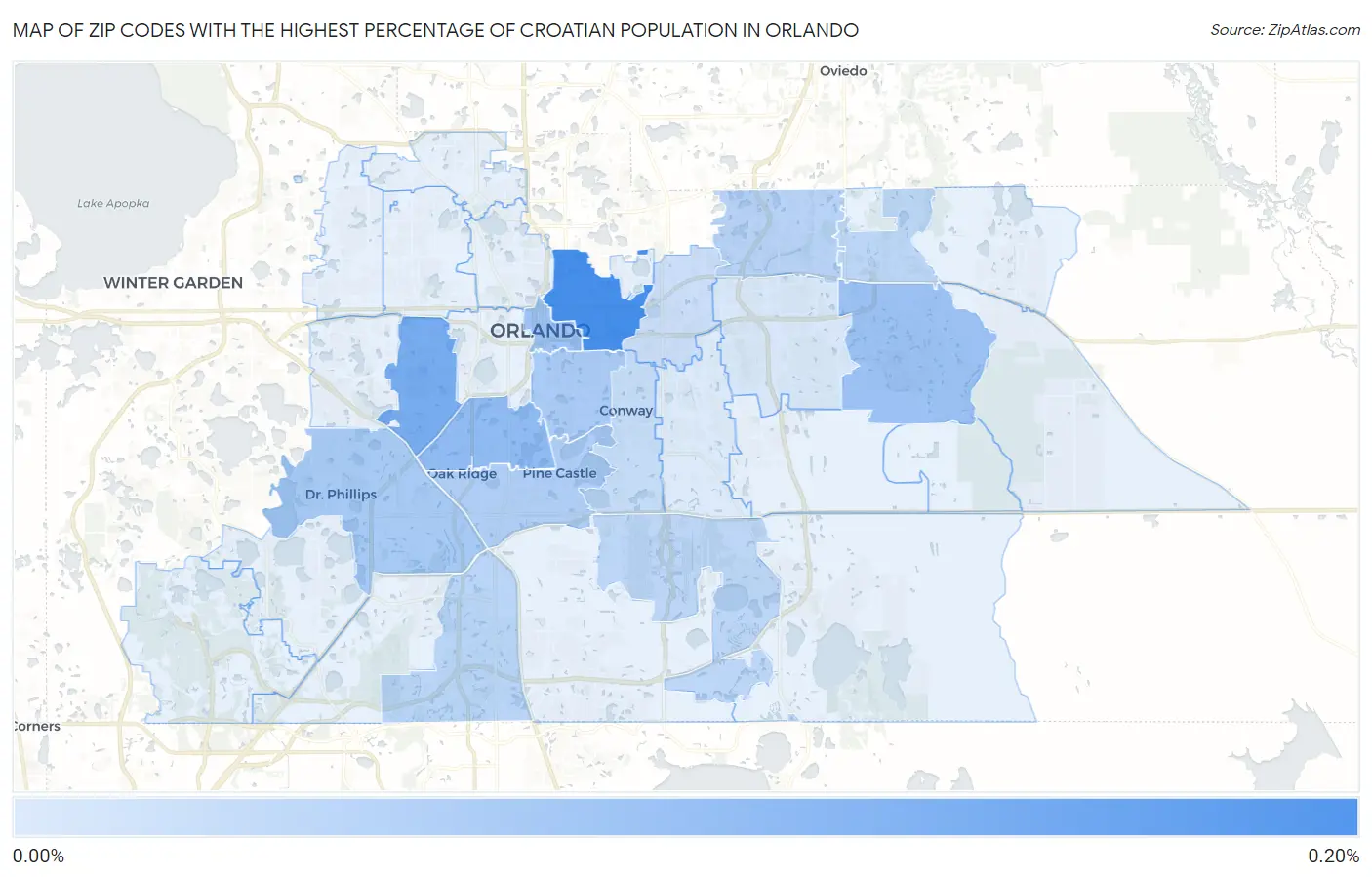 Zip Codes with the Highest Percentage of Croatian Population in Orlando Map