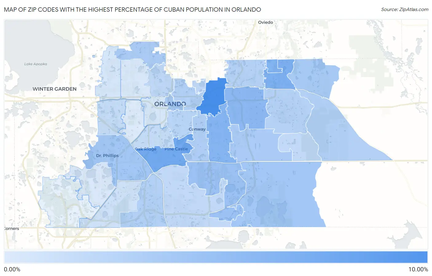Zip Codes with the Highest Percentage of Cuban Population in Orlando Map