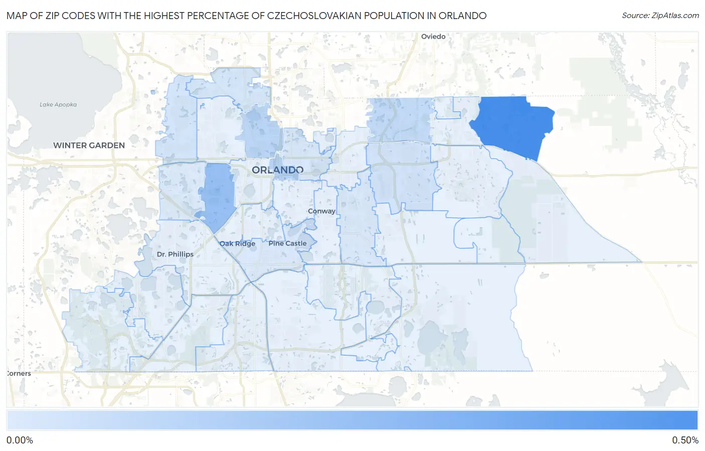 Zip Codes with the Highest Percentage of Czechoslovakian Population in Orlando Map