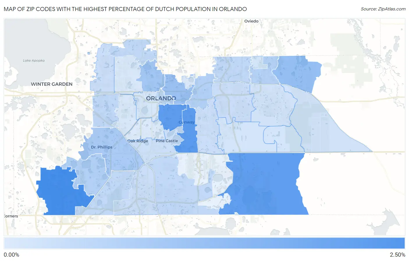 Zip Codes with the Highest Percentage of Dutch Population in Orlando Map