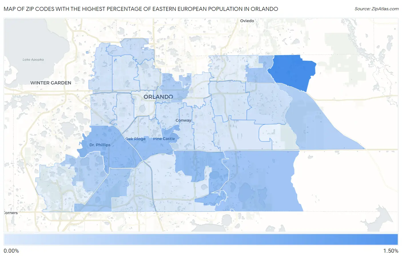 Zip Codes with the Highest Percentage of Eastern European Population in Orlando Map