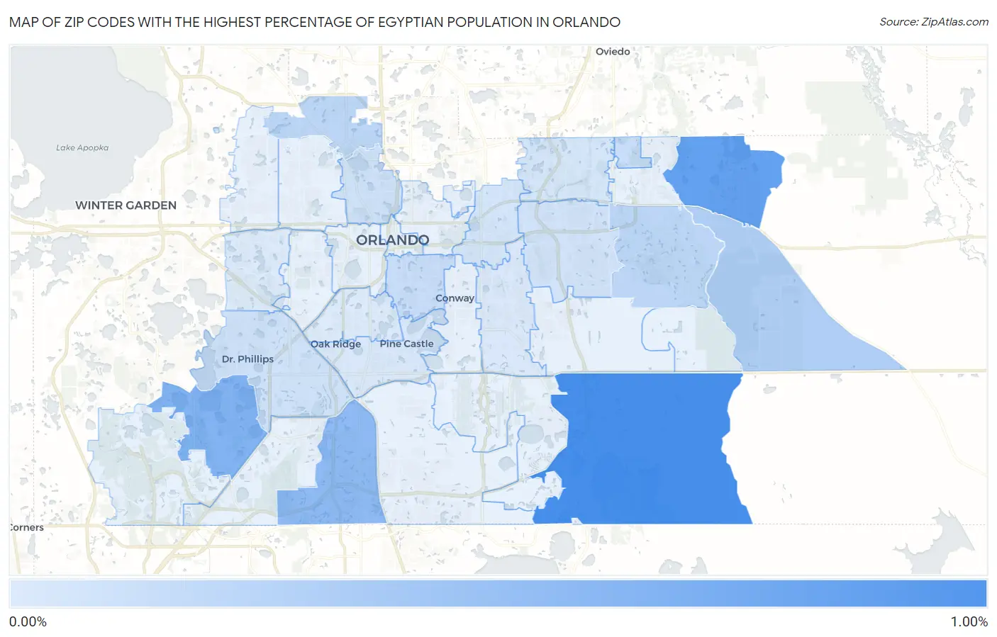 Zip Codes with the Highest Percentage of Egyptian Population in Orlando Map