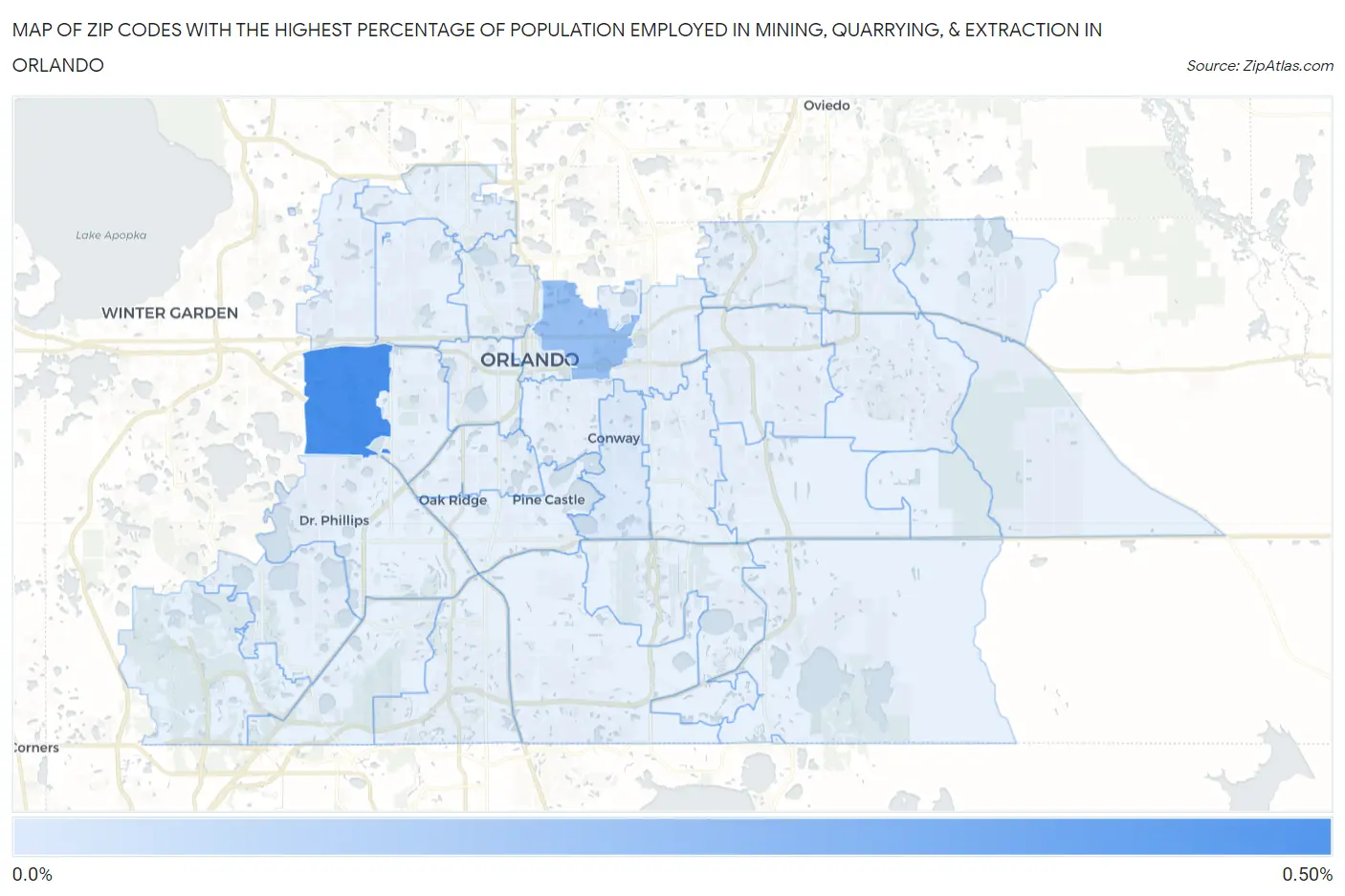 Zip Codes with the Highest Percentage of Population Employed in Mining, Quarrying, & Extraction in Orlando Map