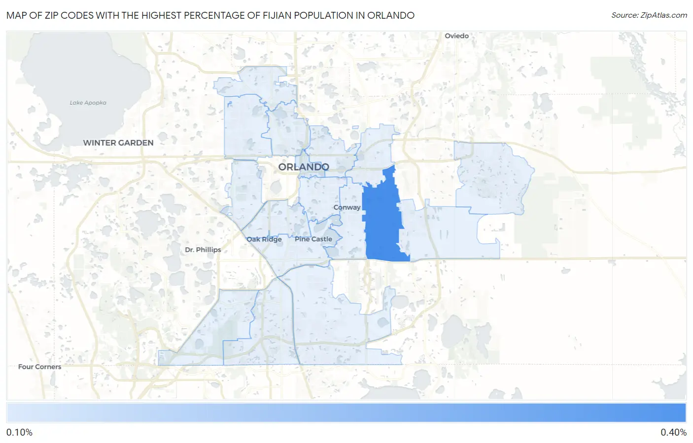 Zip Codes with the Highest Percentage of Fijian Population in Orlando Map