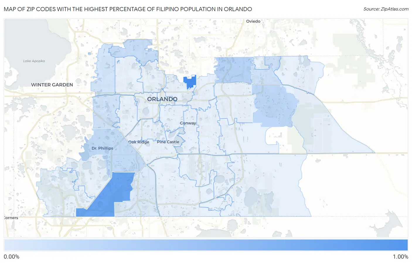 Zip Codes with the Highest Percentage of Filipino Population in Orlando Map