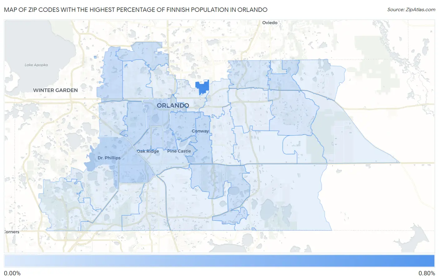 Zip Codes with the Highest Percentage of Finnish Population in Orlando Map