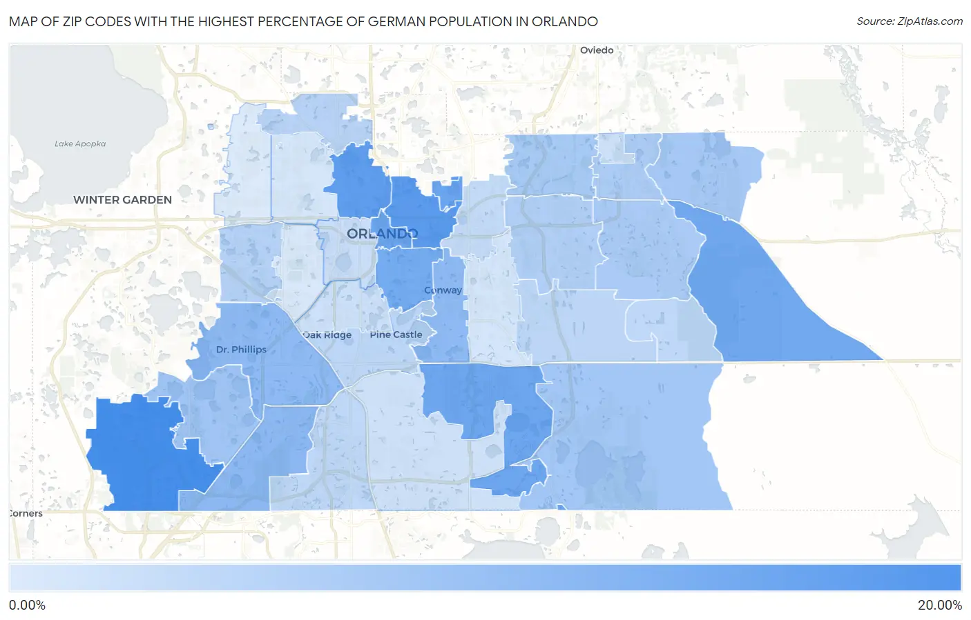 Zip Codes with the Highest Percentage of German Population in Orlando Map