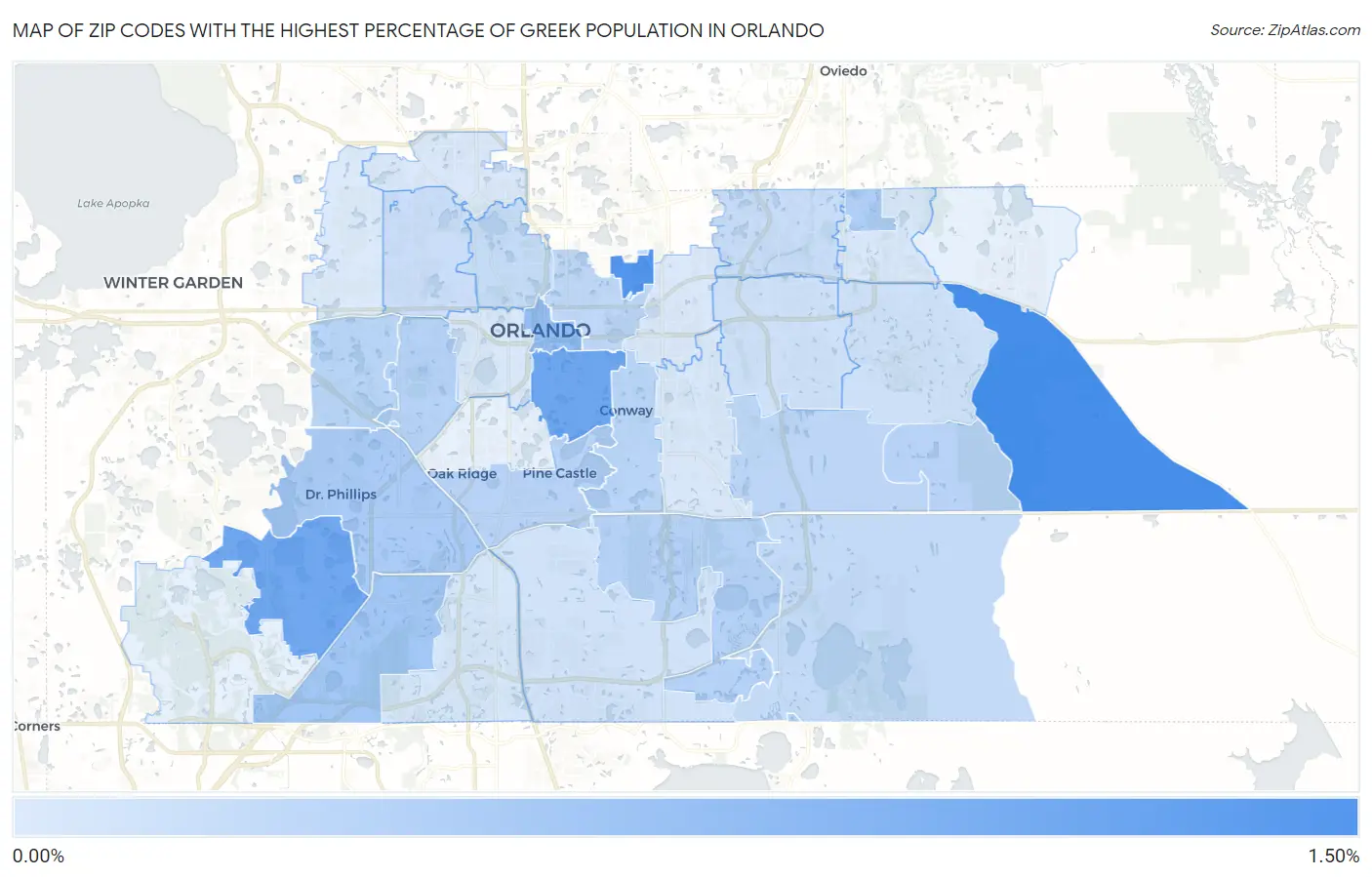 Zip Codes with the Highest Percentage of Greek Population in Orlando Map