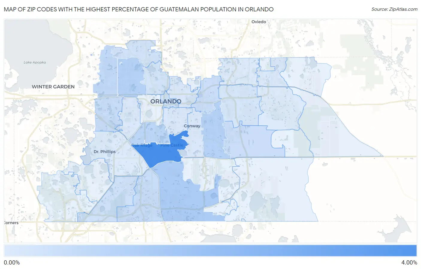 Zip Codes with the Highest Percentage of Guatemalan Population in Orlando Map