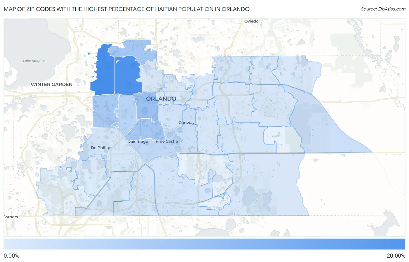Zip Codes with the Highest Percentage of Haitian Population in Orlando Map