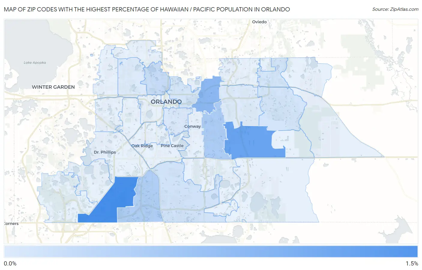 Zip Codes with the Highest Percentage of Hawaiian / Pacific Population in Orlando Map