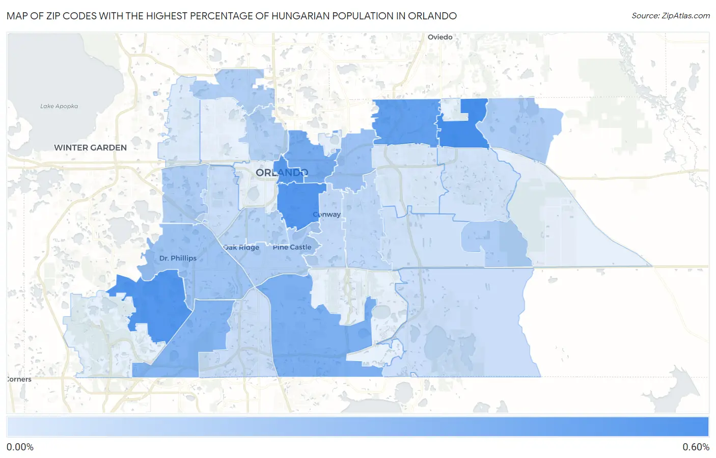 Zip Codes with the Highest Percentage of Hungarian Population in Orlando Map