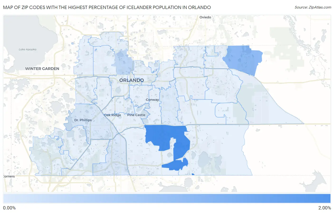 Zip Codes with the Highest Percentage of Icelander Population in Orlando Map