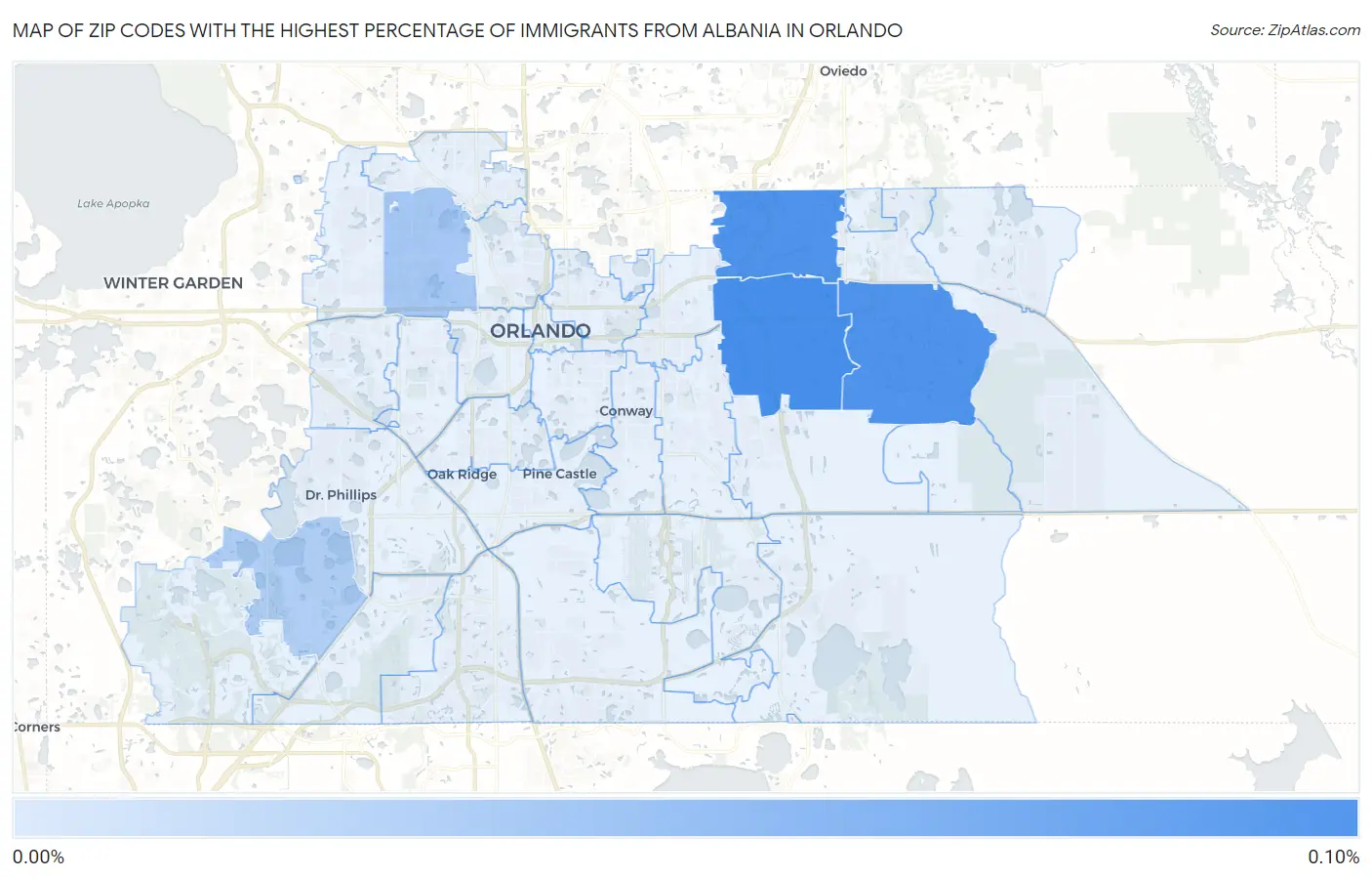 Zip Codes with the Highest Percentage of Immigrants from Albania in Orlando Map