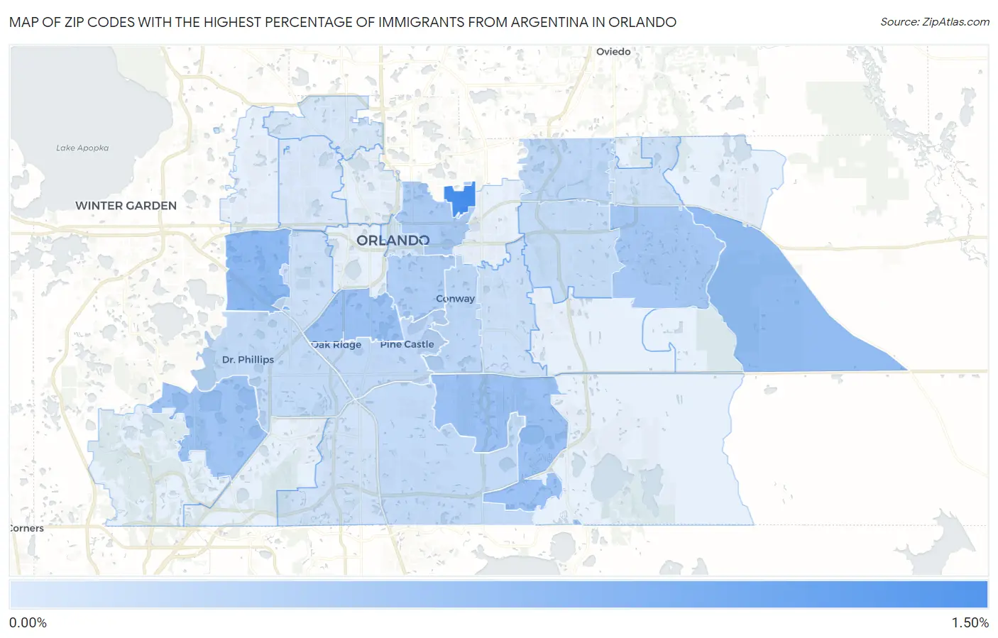 Zip Codes with the Highest Percentage of Immigrants from Argentina in Orlando Map