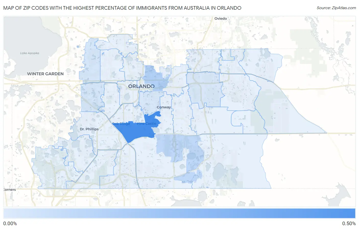 Zip Codes with the Highest Percentage of Immigrants from Australia in Orlando Map