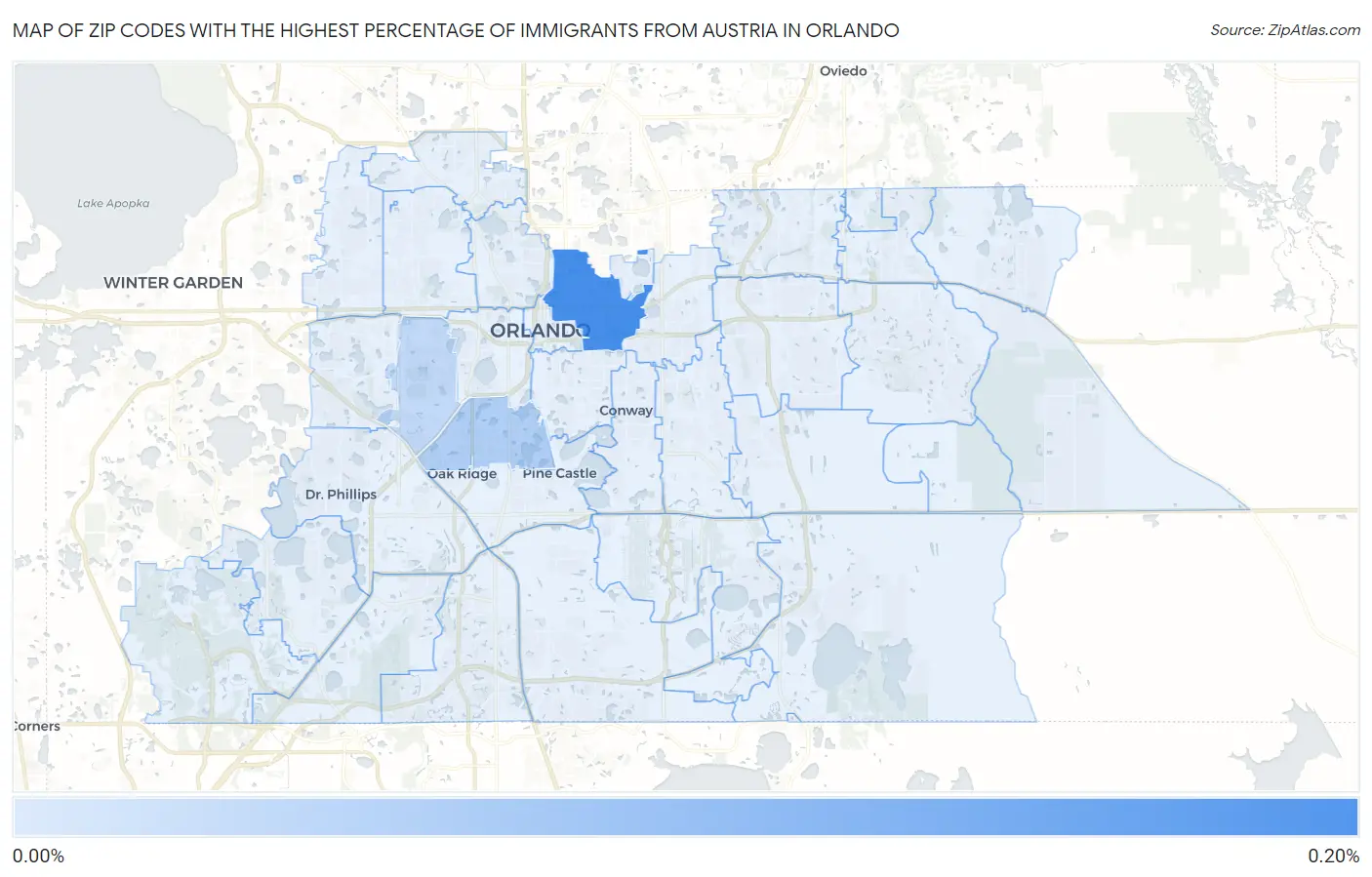 Zip Codes with the Highest Percentage of Immigrants from Austria in Orlando Map