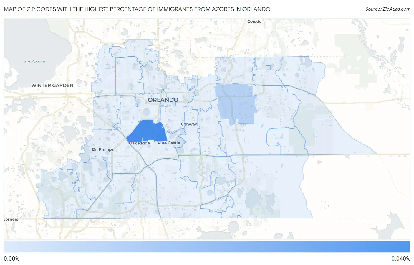 Zip Codes with the Highest Percentage of Immigrants from Azores in Orlando Map