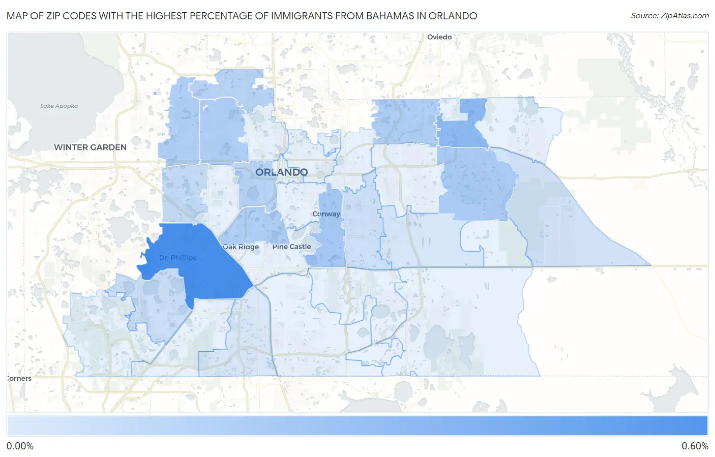 Zip Codes with the Highest Percentage of Immigrants from Bahamas in Orlando Map